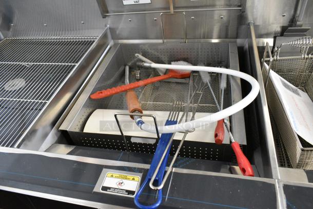 BRAND NEW SCRATCH AND DENT!  Giles EOF-24 WIFI Stainless Steel Commercial Electric Powered 3 Bay Deep Fat Fryer w/ Dumping Station on Commercial Casters. 480 Volts, 3 Phase. - Image 8 of 21