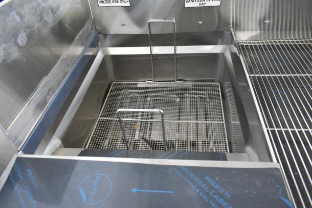 BRAND NEW SCRATCH AND DENT!  Giles EOF-24 WIFI Stainless Steel Commercial Electric Powered 3 Bay Deep Fat Fryer w/ Dumping Station on Commercial Casters. 480 Volts, 3 Phase. - Image 11 of 21