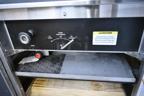 BRAND NEW SCRATCH AND DENT!  Giles EOF-24 WIFI Stainless Steel Commercial Electric Powered 3 Bay Deep Fat Fryer w/ Dumping Station on Commercial Casters. 480 Volts, 3 Phase. - Image 13 of 21