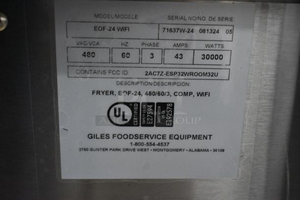 BRAND NEW SCRATCH AND DENT!  Giles EOF-24 WIFI Stainless Steel Commercial Electric Powered 3 Bay Deep Fat Fryer w/ Dumping Station on Commercial Casters. 480 Volts, 3 Phase. - Image 21 of 21