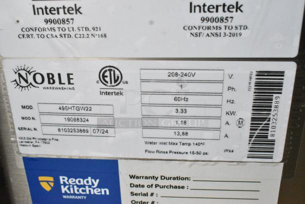 BRAND NEW SCRATCH AND DENT!  2024 Noble 495HTGW22 Stainless Steel Commercial Undercounter Glass Washer. 208-240 Volts, 1 Phase. - Image 9 of 9