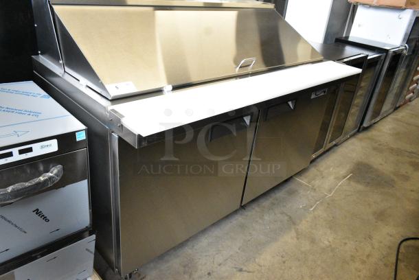BRAND NEW SCRATCH AND DENT!  2023 Avantco 178APT60MHC Stainless Steel Commercial Sandwich Salad Prep Table Bain Marie Mega Top on Commercial Casters. 115 Volts, 1 Phase. Tested and Working! - Image 1 of 8