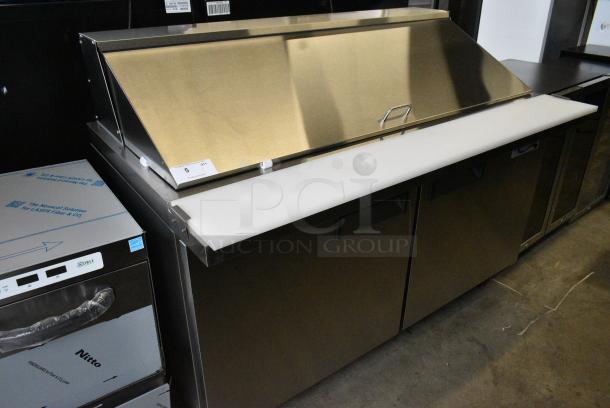 BRAND NEW SCRATCH AND DENT!  2023 Avantco 178APT60MHC Stainless Steel Commercial Sandwich Salad Prep Table Bain Marie Mega Top on Commercial Casters. 115 Volts, 1 Phase. Tested and Working! - Image 2 of 8