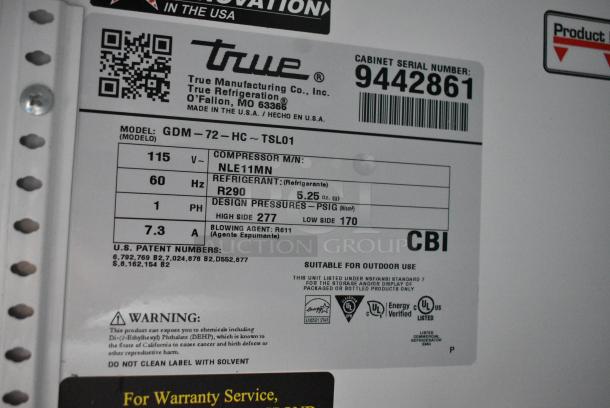 2018 True GDM-72-HC Metal Commercial 3 Door Reach In Cooler Merchandiser w/ Poly Coated Racks. 115 Volts, 1 Phase. Tested and Working! - Image 6 of 6