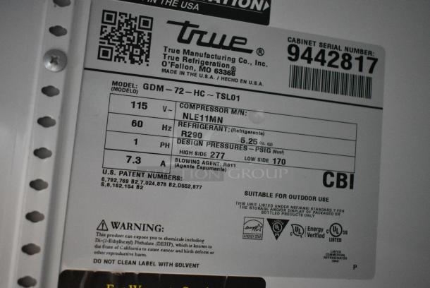 2018 True GDM-72-HC Metal Commercial 3 Door Reach In Cooler Merchandiser w/ Poly Coated Racks. 115 Volts, 1 Phase. Tested and Working! - Image 6 of 6