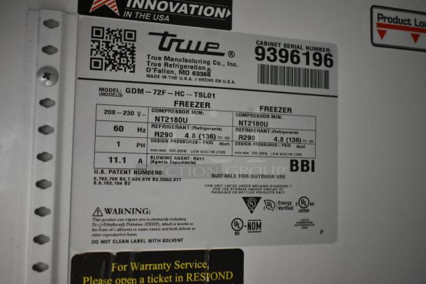 2018 True GDM-72F-HC Metal Commercial 3 Door Reach In Freezer Merchandiser w/ Poly Coated Racks. 208-230 Volts, 1 Phase. Tested and Working! - Image 8 of 8