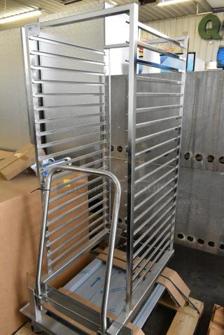 BRAND NEW! Metal Commercial Roll In Pan Rack on Commercial Casters for BKI Roll In Rack Combi Convection Oven.