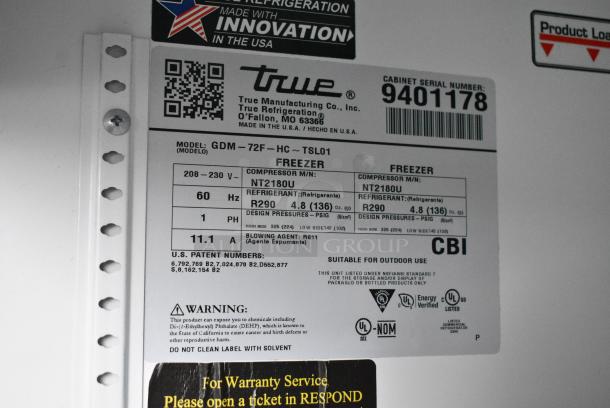 2018 True GDM-72F-HC Metal Commercial 3 Door Reach In Freezer Merchandiser w/ Poly Coated Racks. 208-230 Volts, 1 Phase. Tested and Working! - Image 5 of 5