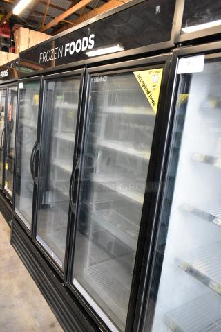 2017 True GDM-72F-HC Metal Commercial 3 Door Reach In Freezer Merchandiser w/ Poly Coated Racks. 208-230 Volts, 1 Phase. Tested and Working!