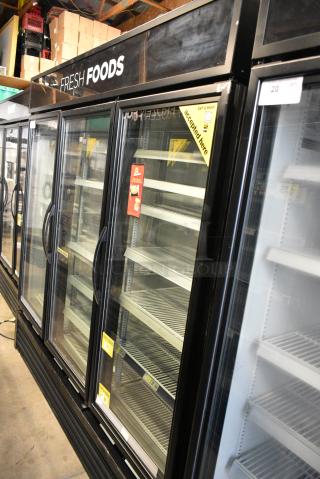 2017 True GDM-72-HC Metal Commercial 3 Door Reach In Cooler Merchandiser w/ Poly Coated Racks. 115 Volts, 1 Phase. Tested and Working!