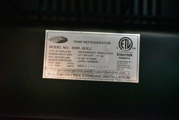 BRAND NEW SCRATCH AND DENT! Whynter BWR-281DZ 28 Bottle Dual Temperature Zone Built-in Wine Refrigerator. 115 Volts, 1 Phase. Tested and Working! - Image 5 of 5
