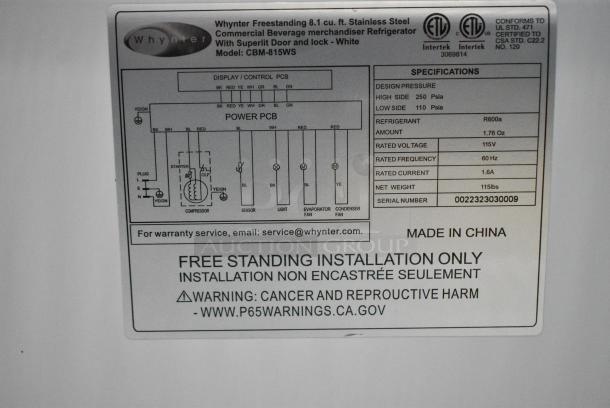 BRAND NEW SCRATCH AND DENT! Whynter CBM-815WS 8.1 cu. ft. Stainless Steel Freestanding Commercial Beverage Merchandiser Refrigerator with Superlit Door & Lock. 115 Volts, 1 Phase. Tested and Working! - Image 5 of 5