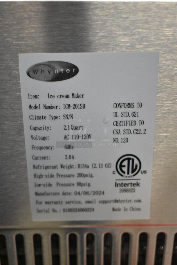 BRAND NEW SCRATCH AND DENT! Whynter ICM-201SB 2.1 Quart Upright Ice Cream Maker with Stainless Steel Bowl. 115 Volts, 1 Phase. Tested and Working! - Image 9 of 9