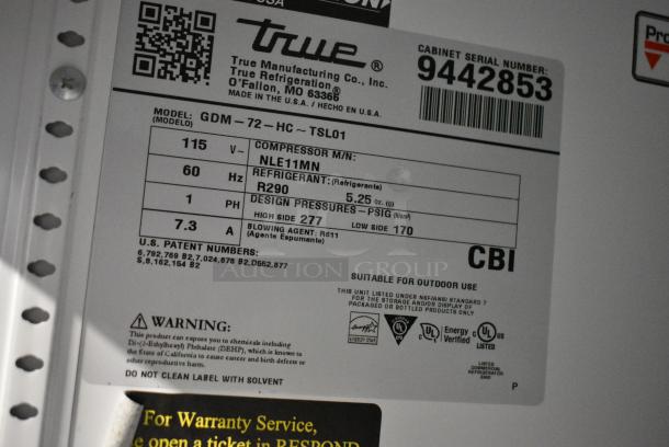 2018 True GDM-72-HC Metal Commercial 3 Door Reach In Cooler Merchandiser w/ Poly Coated Racks. 115 Volts, 1 Phase. Tested and Working! - Image 7 of 7