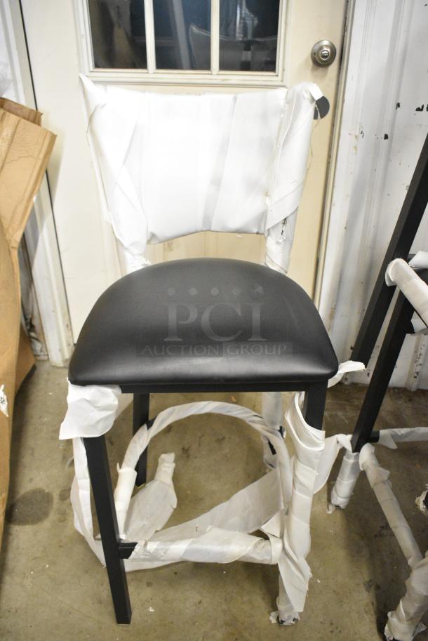 12 BRAND NEW SCRATCH AND DENT! Black Metal Ladder Back Chairs Including 164BMTLADFR Bar Height Chairs. Missing Some Cushions. 12 Times Your Bid! - Image 1 of 4