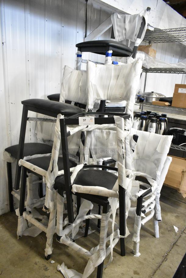 12 BRAND NEW SCRATCH AND DENT! Black Metal Ladder Back Chairs Including 164BMTLADFR Bar Height Chairs. Missing Some Cushions. 12 Times Your Bid! - Image 2 of 4