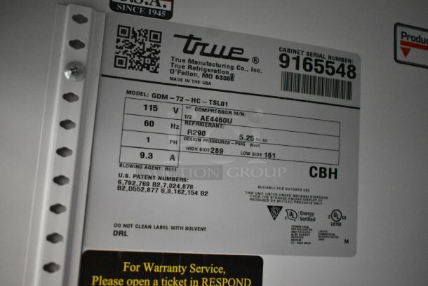 2017 True GDM-72-HC Metal Commercial 3 Door Reach In Cooler Merchandiser w/ Poly Coated Racks. 208-230 Volts, 1 Phase. Tested and Working! - Image 7 of 7
