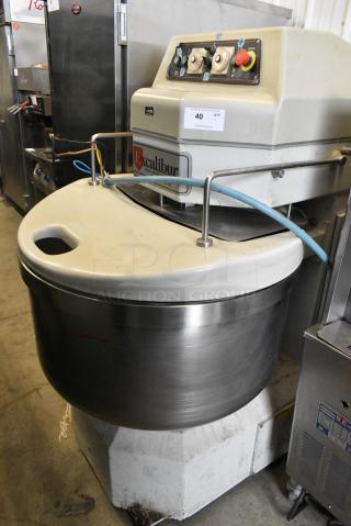 Excalibur Metal Commercial Floor Style Spiral Dough Mixer w/ Stainless Steel Mixing Bowl, Bowl Guard and Dough Hook Attachment. 208 Volts, 3 Phase.