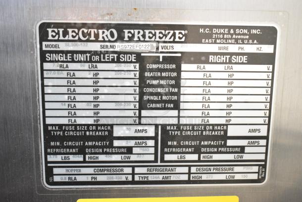 Electro Freeze SL500-132 Stainless Steel Commercial Floor Style Water Cooled 2 Flavor w/ Twist Soft Serve Soft Serve Ice Cream Machine on Commercial Casters. 208-230 Volts, 3 Phase. - Image 10 of 10