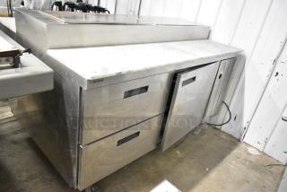 2018 Delfield Stainless Steel Commercial Double Sided Pizza Prep Table on Commercial Casters. 115 Volts, 1 Phase. Tested and Working!