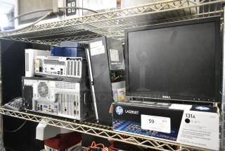 ALL ONE MONEY! Tier Lot of Various Items Including Dell Computer Monitor, Computer Towers and Ink