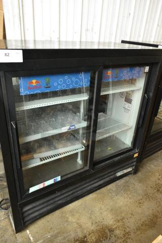 2020 True GDM-41CPT-48-HC Metal Commercial 2 Door Reach In Pass Through Cooler Merchandiser w/ Poly Coated Racks. 115 Volts, 1 Phase. Tested and Working!