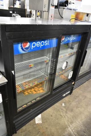 2019 True GDM-41SL-48-HC-LD Metal Commercial 2 Door Reach In Cooler Merchandiser w/ Poly Coated Racks. 115 Volts, 1 Phase. Tested and Working!