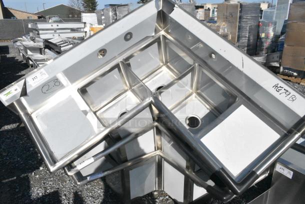 BRAND NEW SCRATCH AND DENT! Regency 600S3141414C Stainless Steel L Shaped 3 Bay Sink w/ Dual Drain Boards. No Legs. Bays 14x14x14. Drain Boards 12x15 - Image 1 of 7