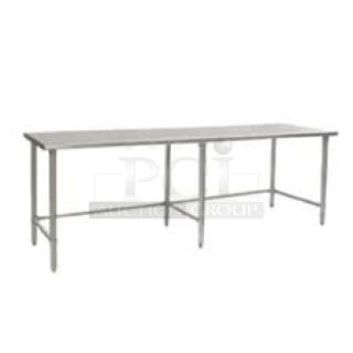 BRAND NEW SCRATCH AND DENT! Regency 600WT24108SS 24" x 108" 16-Gauge 304 Stainless Steel Commercial Open Base Work Table. May Be Missing Pieces.