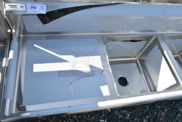 BRAND NEW SCRATCH AND DENT! Regency 600S31818224 Stainless Steel Commercial 3 Bay Sink w/ Dual Drain Boards. No Legs. Bays 18x18x14. Drain Boards 22x20 - Image 2 of 5