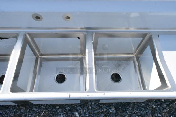 BRAND NEW SCRATCH AND DENT! Regency 600S31818224 Stainless Steel Commercial 3 Bay Sink w/ Dual Drain Boards. No Legs. Bays 18x18x14. Drain Boards 22x20 - Image 3 of 5