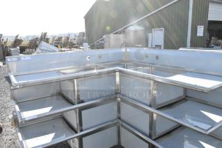 BRAND NEW SCRATCH AND DENT! Regency 600S3242424C Stainless Steel Commercial L Shaped 3 Bay Sink w/ Dual Drain Boards. No Legs. Bays 24x24x14. Drain Boards 22x25
