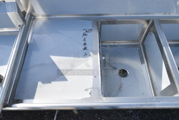 BRAND NEW SCRATCH AND DENT! Regency 600S32028224 Stainless Steel Commercial 3 Bay Sink w/ Dual Drain Boards. No Legs. Bays 20x28x18. Drain Boards 24x30 - Image 2 of 5