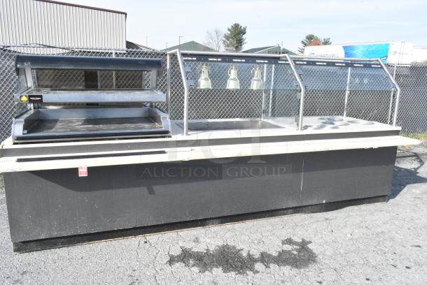 Stainless Steel Commercial Buffet Station w/ Alto Shaam ED2-48/2S 2 Tier Heated Merchandiser Case, Hot Well, Sneeze Guard, 3 Heat Lamps, 3 Wells, 2 Cup Dispensers. 120/208/240 Volts, 1 Phase. - Image 1 of 15