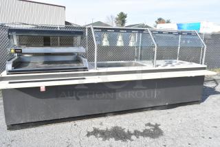 Stainless Steel Commercial Buffet Station w/ Alto Shaam ED2-48/2S 2 Tier Heated Merchandiser Case, Hot Well, Sneeze Guard, 3 Heat Lamps, 3 Wells, 2 Cup Dispensers. 120/208/240 Volts, 1 Phase.