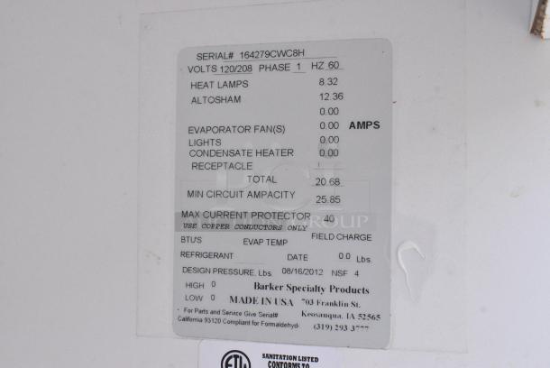 Stainless Steel Commercial Buffet Station w/ Alto Shaam ED2-48/2S 2 Tier Heated Merchandiser Case, Hot Well, Sneeze Guard, 3 Heat Lamps, 3 Wells, 2 Cup Dispensers. 120/208/240 Volts, 1 Phase. - Image 11 of 15