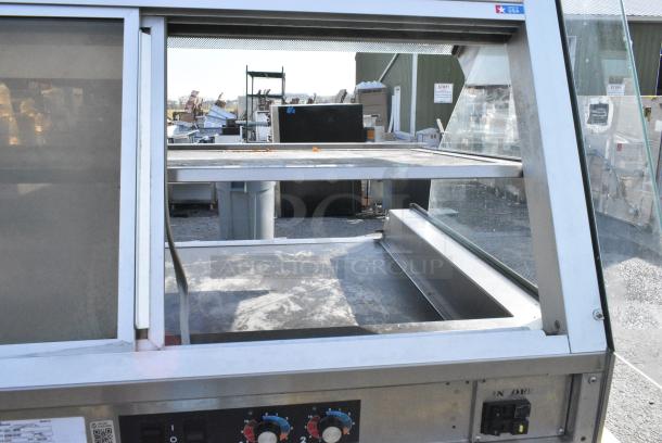 Stainless Steel Commercial Buffet Station w/ Alto Shaam ED2-48/2S 2 Tier Heated Merchandiser Case, Hot Well, Sneeze Guard, 3 Heat Lamps, 3 Wells, 2 Cup Dispensers. 120/208/240 Volts, 1 Phase. - Image 14 of 15