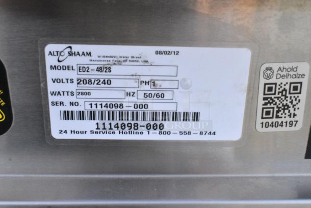 Stainless Steel Commercial Buffet Station w/ Alto Shaam ED2-48/2S 2 Tier Heated Merchandiser Case, Hot Well, Sneeze Guard, 3 Heat Lamps, 3 Wells, 2 Cup Dispensers. 120/208/240 Volts, 1 Phase. - Image 15 of 15