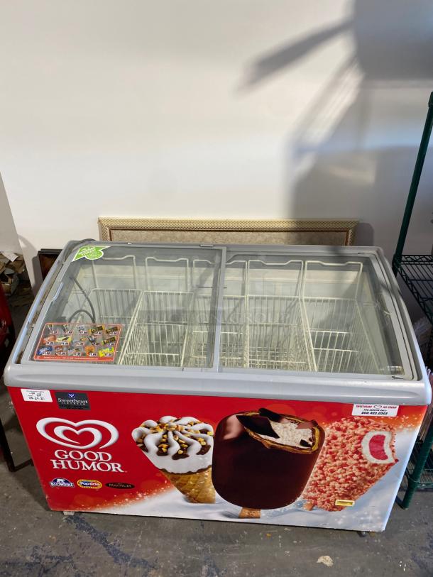 NICE! Two Door Slide Ice Cream Merchandiser Freezer w/ Shelves - Image 1 of 2