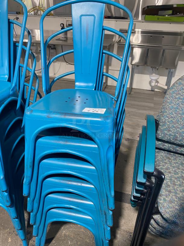 NICE! Lot 6 Vintage Style Blue Metal Chair - Image 1 of 1