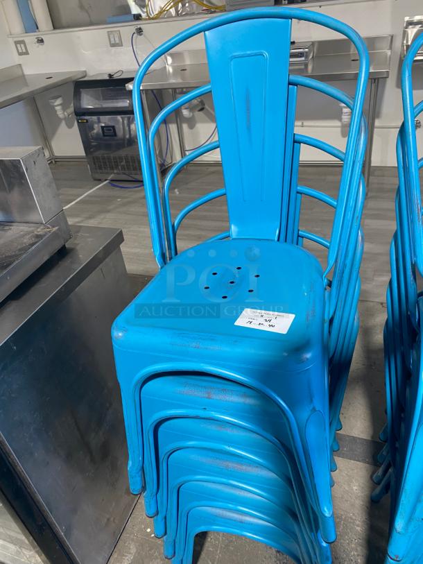 NICE! Lot 6 Vintage Style Blue Metal Chair - Image 1 of 1