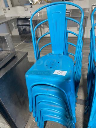 NICE! Lot 6 Vintage Style Blue Metal Chair