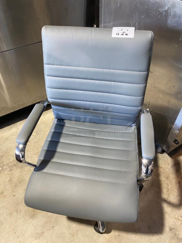 Grey Vinyl Office Chair on Casters - Image 1 of 2