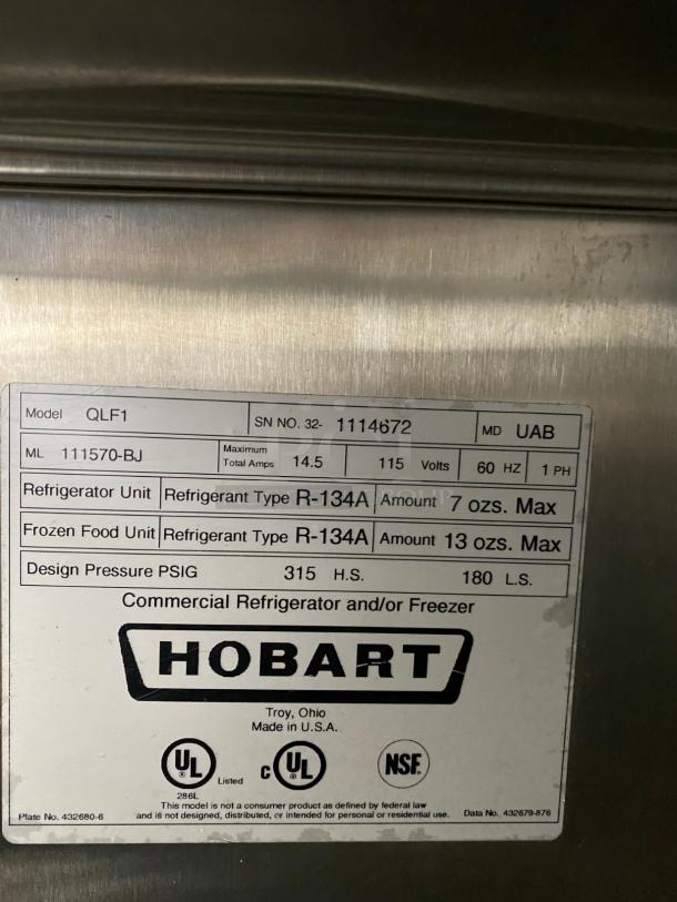 NICE TESTED Hobart QLF1 Combo Refrigerator/Freezer Upright Unit - Image 3 of 3