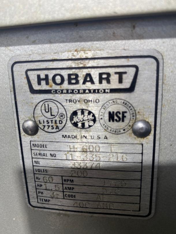 AMAZING! Hobart H-600T 60 QT, 200V, 3PH Industrial Commercial Mixer w/ Bowl, Attachments - Image 4 of 4
