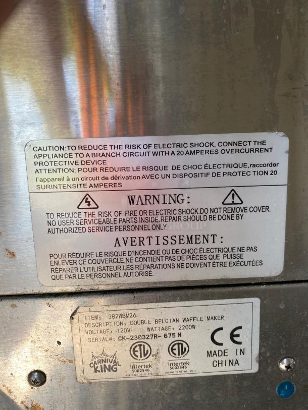 Carnival King Dual Waffle Iron - TESTED, GETS HOT! - Image 2 of 2