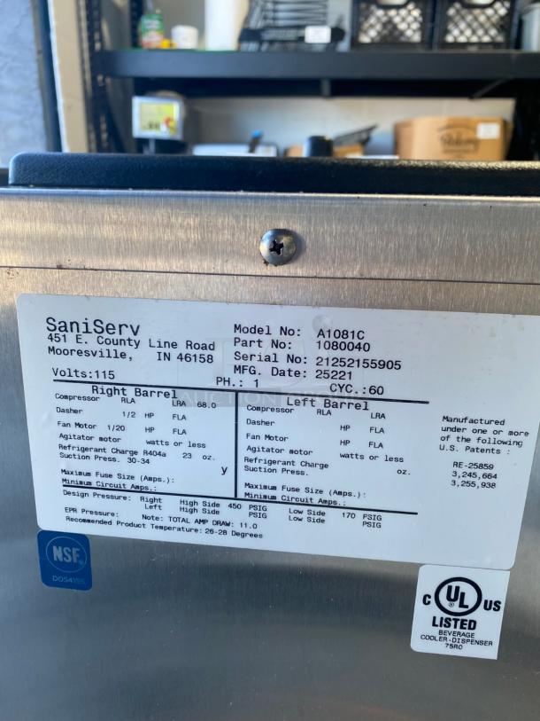 WOW Saniserv 108C Margarita Machine - Single, Countertop, 102 Servings/hr., Air Cooled, 115v - Image 3 of 3