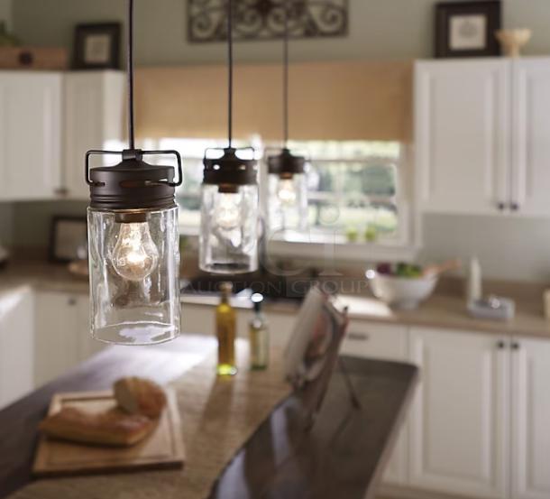 Allen + Roth Vallymede Aged Bronze Farmhouse Clear Glass Jar Mini Hanging Pendant Light - Image 1 of 2