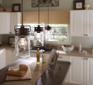 Allen + Roth Vallymede Aged Bronze Farmhouse Clear Glass Jar Mini Hanging Pendant Light