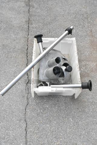 ALL ONE MONEY! Lot of Various Items Including Metal Rod, 3 Immersion Blender Shafts, Continuous Feed Head Food Processor and 3 Food Processor Blades.
